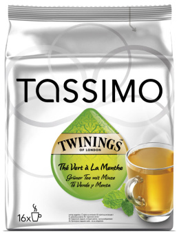 Tassimo TWININGS Чай зеленый байховый с мятой, 16шт.